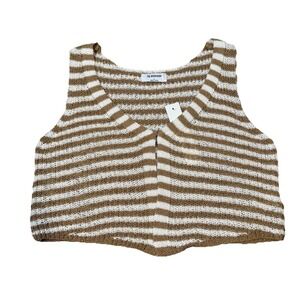 The Workshop‎ Knitted Tank Crop Top Women Size Large Brown And Cream Stripe BOHO